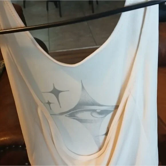 White Cream Color  Graphic Tank Top - Picture 6 of 7